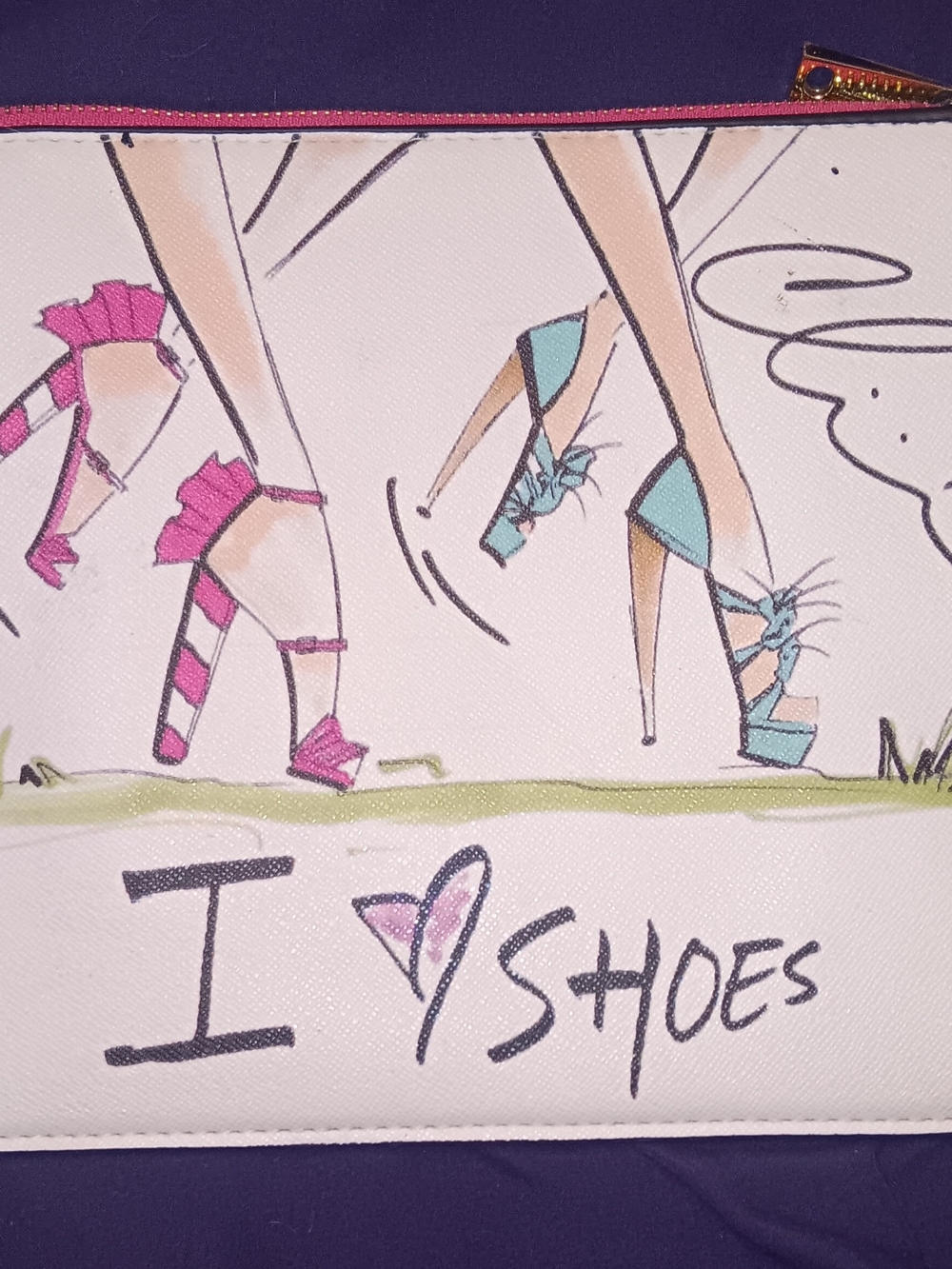 Christian Siriano Pink & Teal Illustrated Shoe Pouch